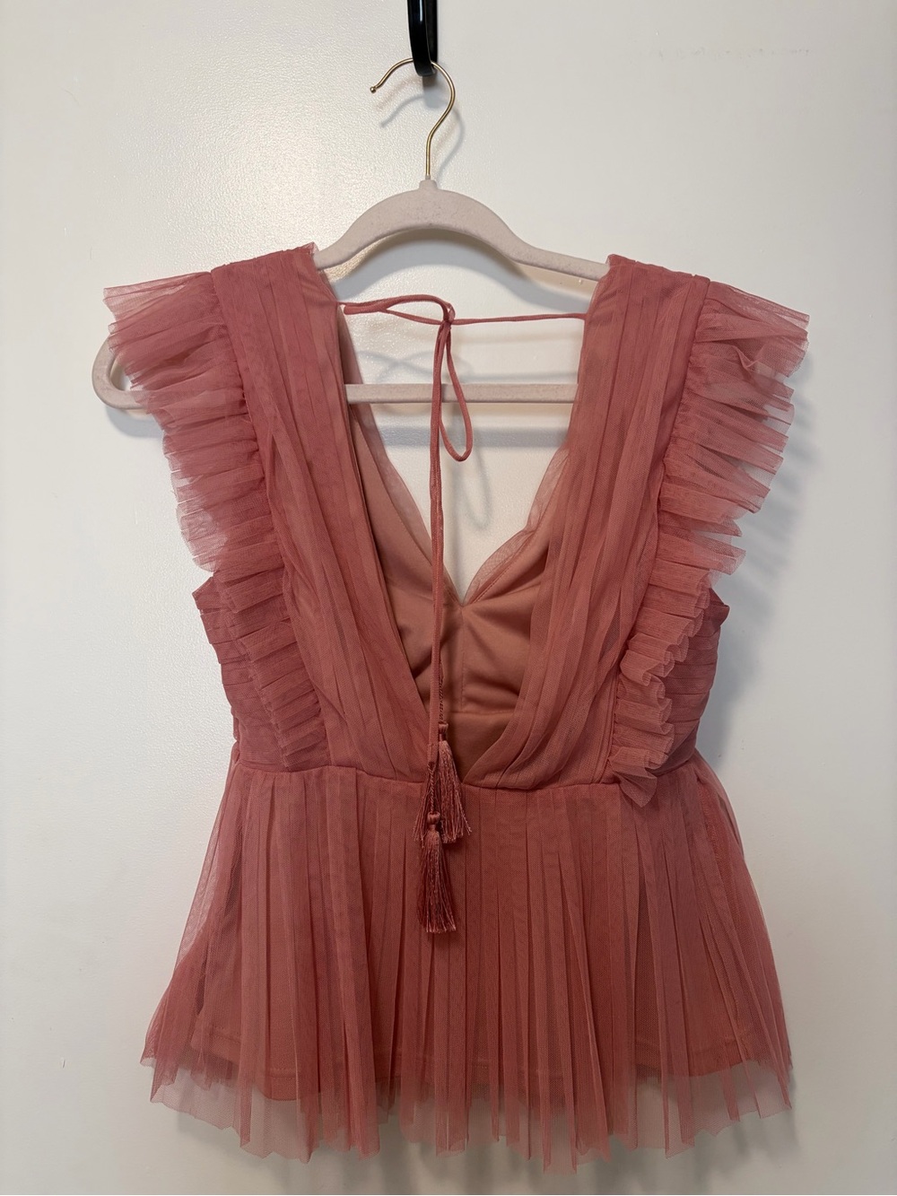 Pink Ruffled Tulle V-Back Top